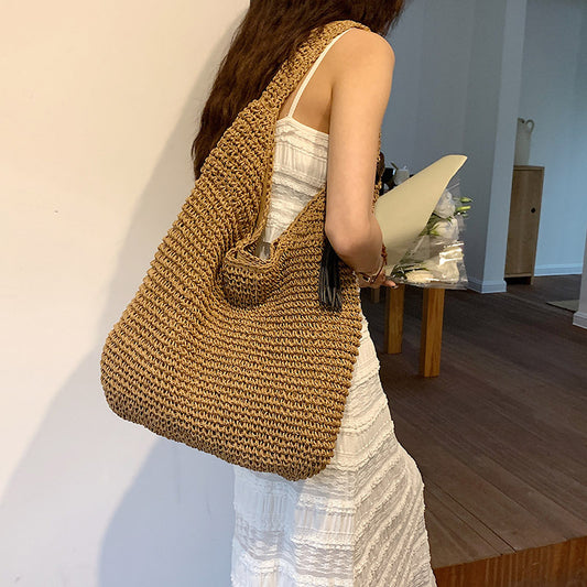 Hand-woven Underarm Hand Carrying Straw Bag Easy Matching Large Capacity