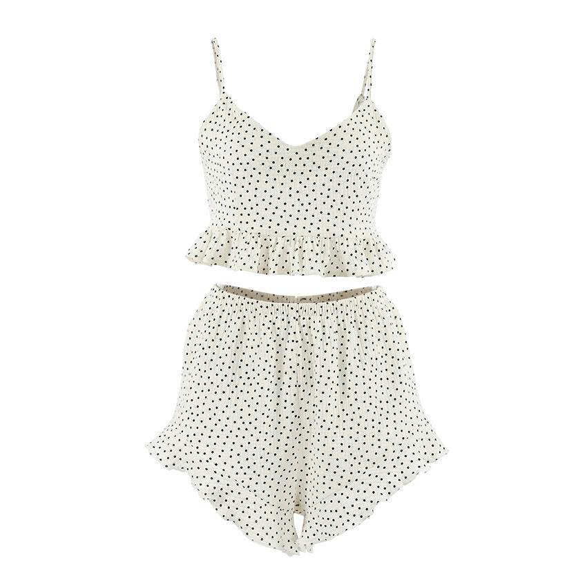 Breathable All-cotton Printed Pajama Set With Ruffled Edgescomfortable Loungewear For At Home