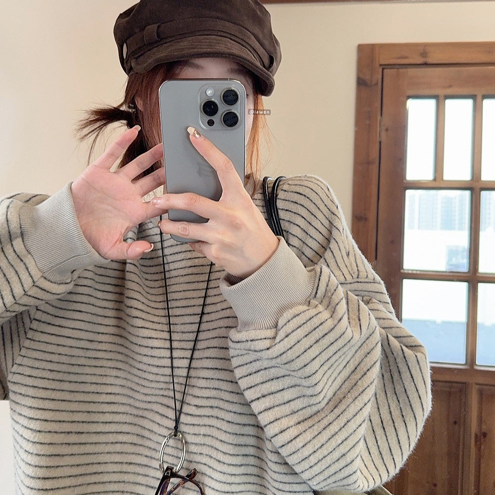 Women's High-grade Round Neck Sweater Vintage Stripe Loose Casual