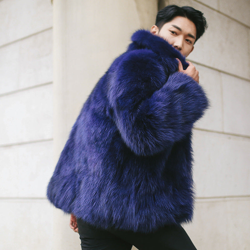 Fox Fur Men's Faux Fur Coat Turn Collar Tide Casual Men's Clothing