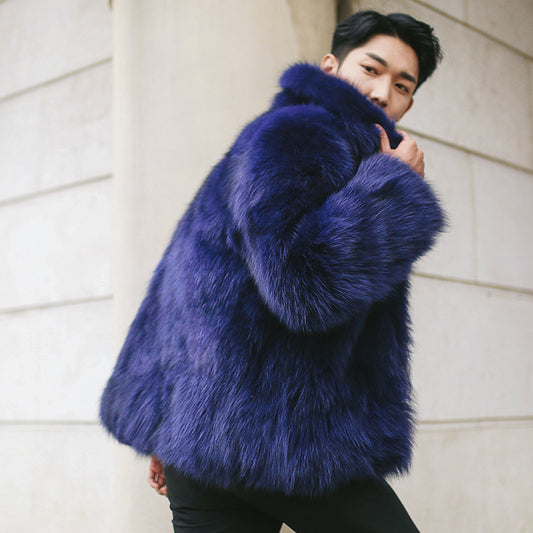 Fox Fur Men's Faux Fur Coat Turn Collar Tide Casual Men's Clothing