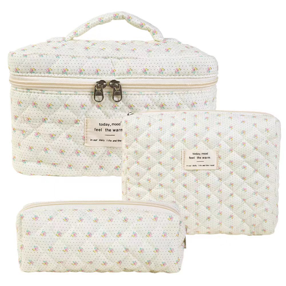 Small Floral Storage Portable Cosmetic Bag Large Capacity