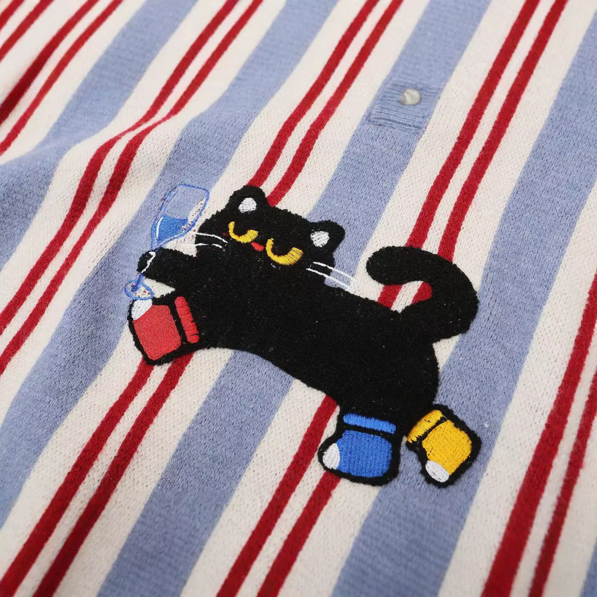 Retro Cat Loose Lapels Striped Sweater Pullover Sweater