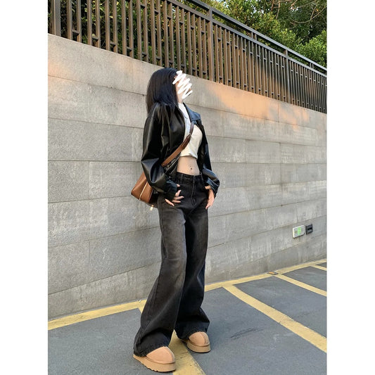 Women's American-style Retro Washed Straight Jeans