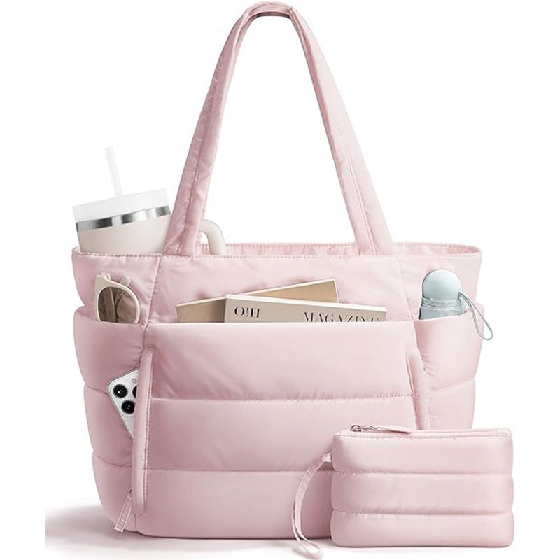Womens Quilted Tote Bag With Multiple Compartments