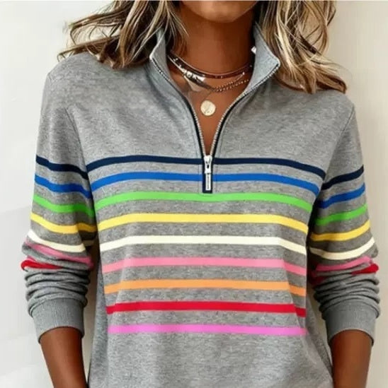 Womens Fashionable Casual Christmas Stand-Up Collar Zip-Up Sweatshirt With A Print Pattern