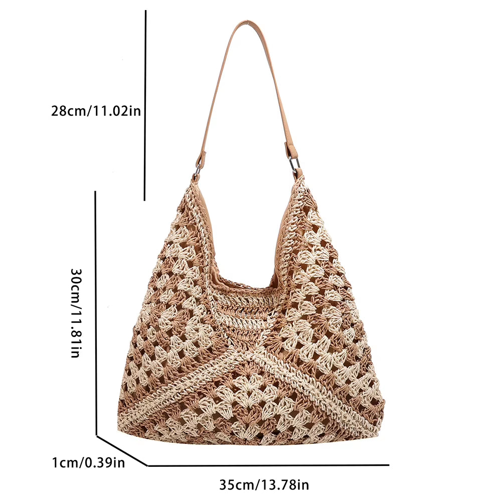 Bohemian Braided Summer Tote Bag - Woven Straw Beach Handbag with Raffia Rattan for Casual Shopping and Travel