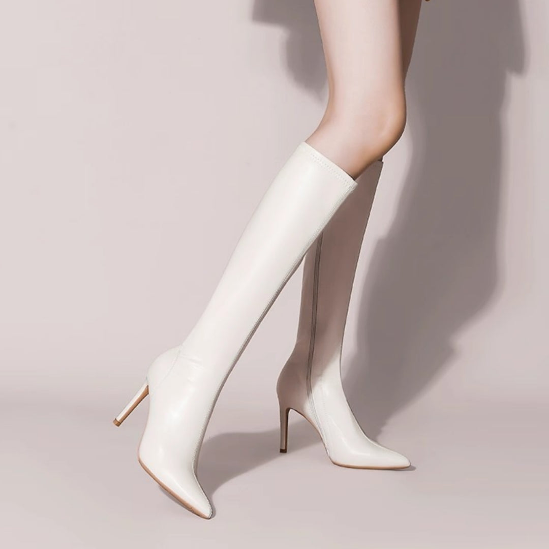 Womens Solid Color Casual White Pointedtoe Overtheknee Boots