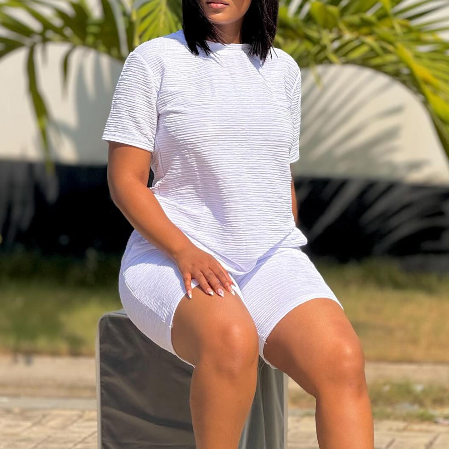 New Loose Solid Color Short Sleeve Top Shorts Fashion Casual Set