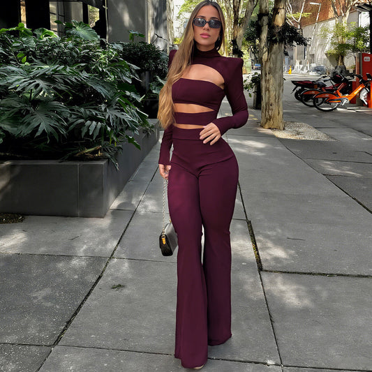 Langærmet Top Slim-fit Udhulet Buet Jumpsuit til Kvinder
