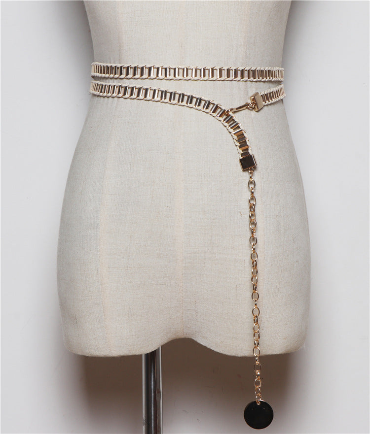 Korean Version Of Wild Metal Braided Waist Chain Double Loop Belt Decoration