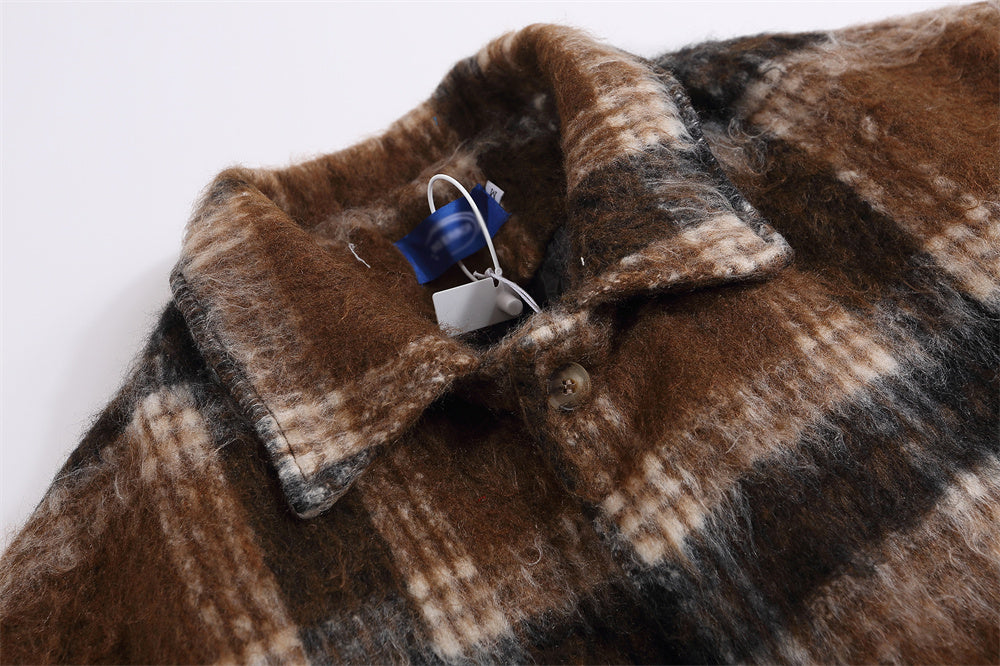 Plaid Woolen Men's Winter Cotton Padded Lapel Loose Mid-length Overknee Coat