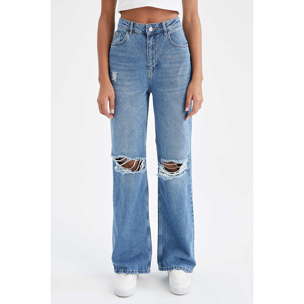 Retro Distressed Drop-waist Women's Loose Wide-leg Floor-length Pants