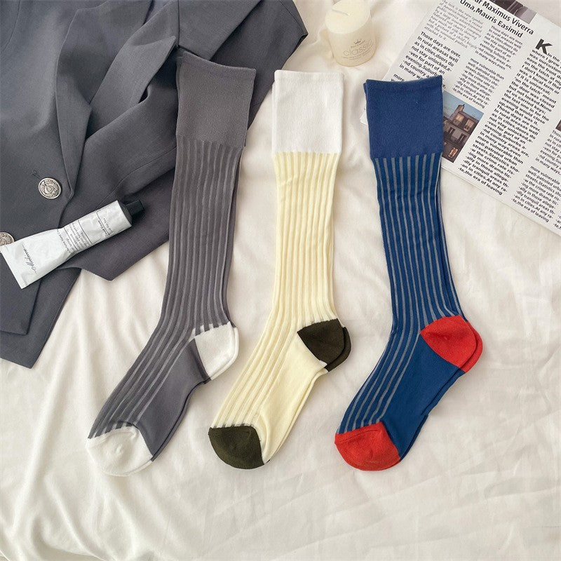 Summer Thin Long Vertical Bar Calf Socks