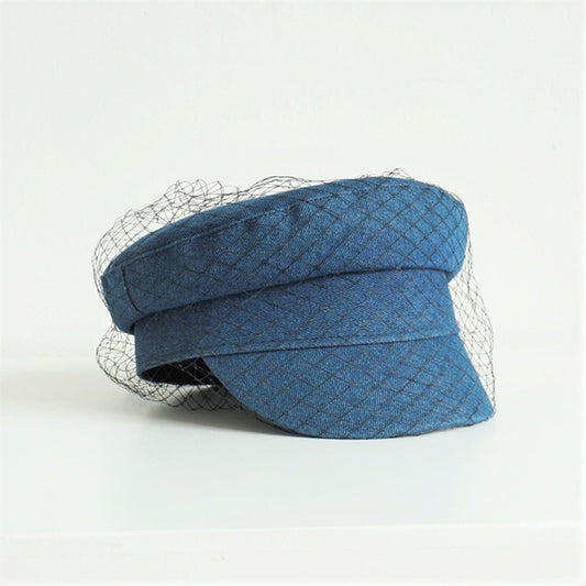 Women's Flat Top Denim Mesh Navy Hat