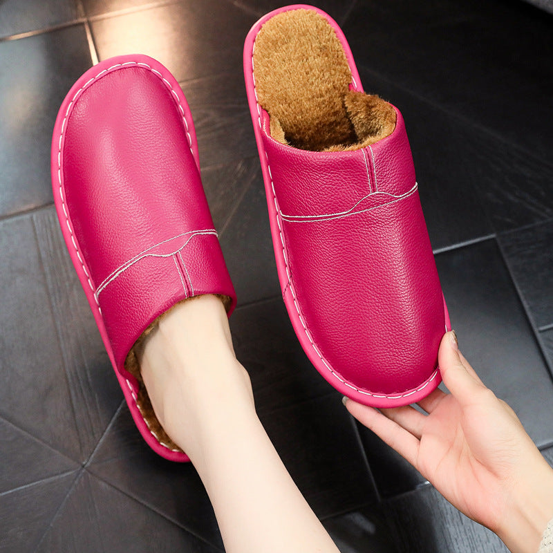 Winter Indoor Leather Slippers For Home Use Non-slip For Indoor Floors