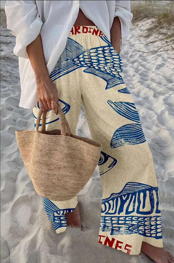 Casual Relaxed-fit Athletic Wide-leg Pants With A Fish-scale Pattern