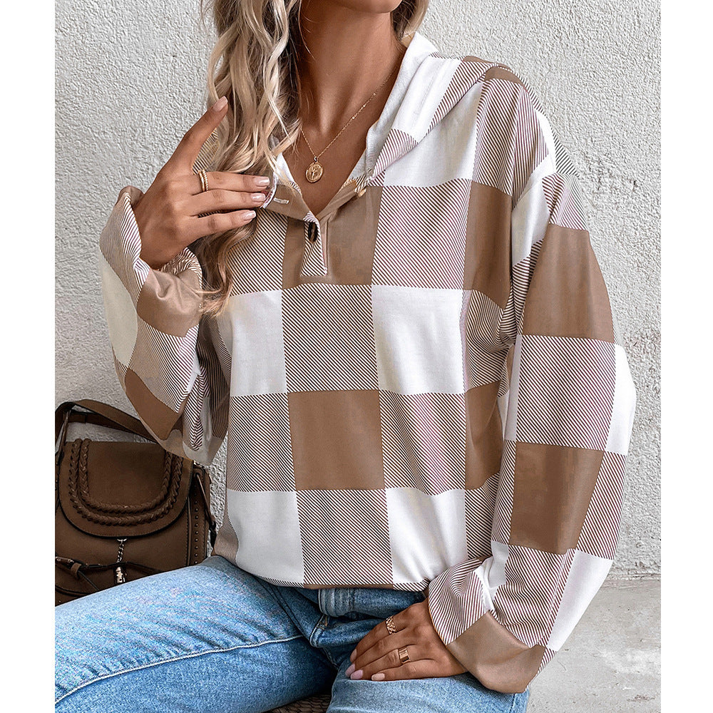 Loose Casual Fashion Button Long Sleeve Hooded Sweater