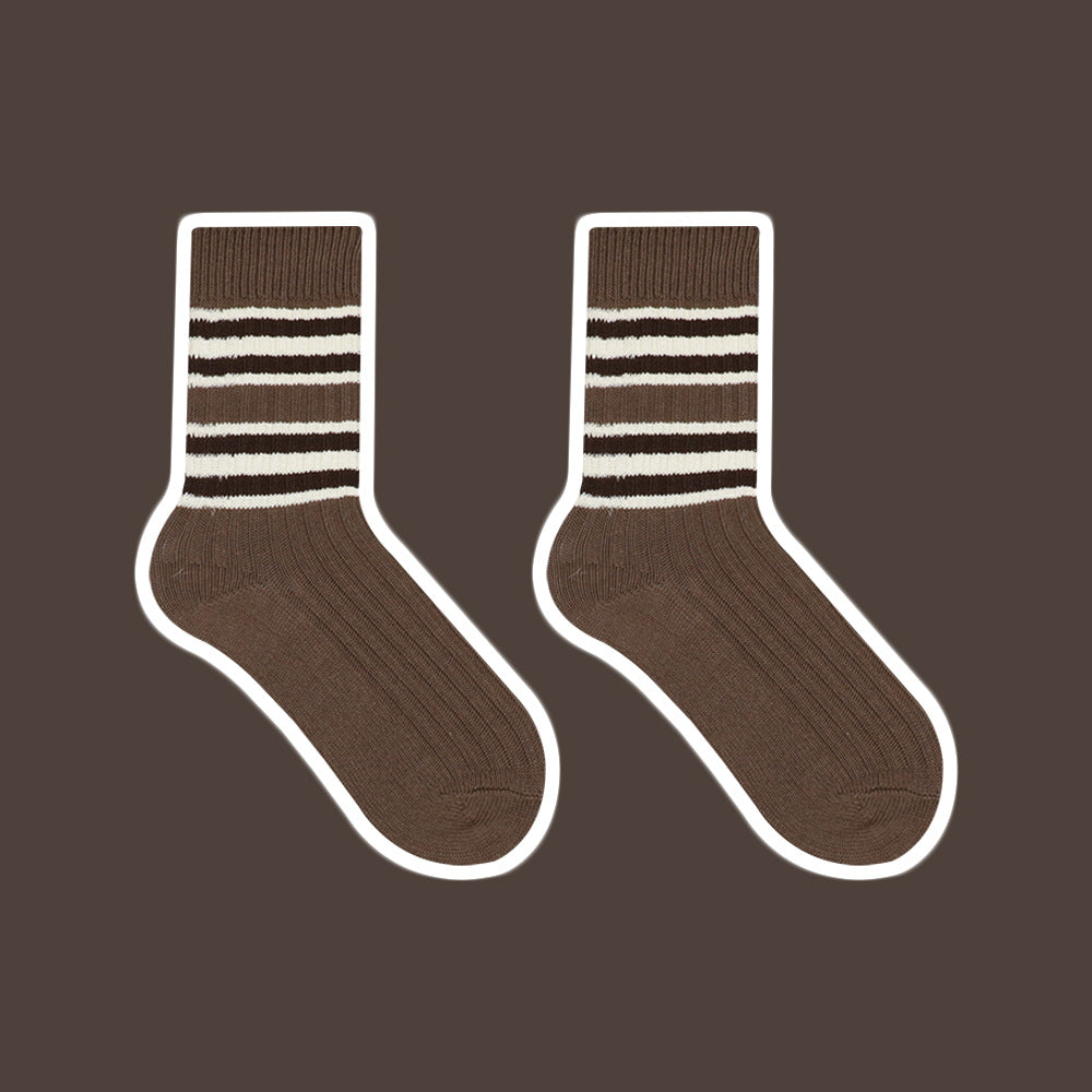 Women's Maillard Style Autumn And Winter Milk Tea Brown Series Striped Socks