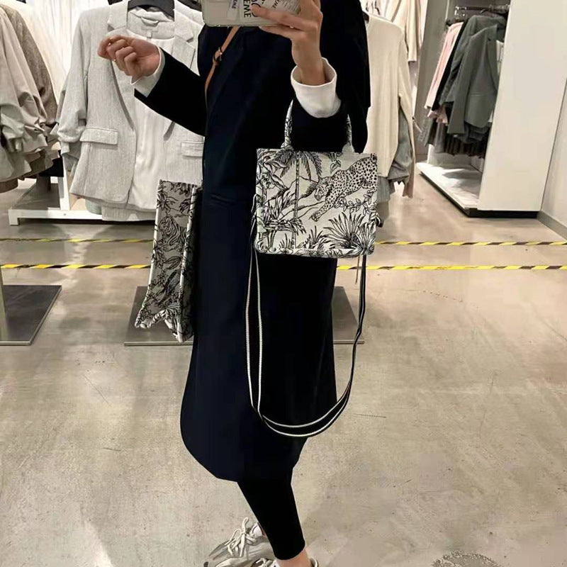 Casual Embroidery Canvas Handbag Women Large Capacity Handle Bag