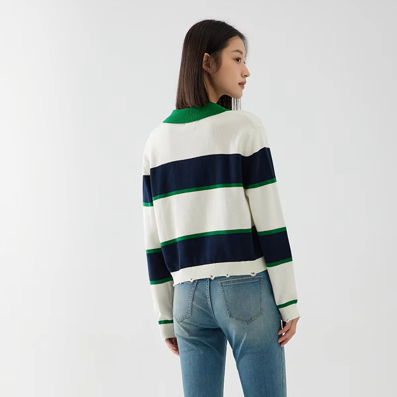 Loose Personality Trendy Girls' Autumn Salt Striped Sweater Retro