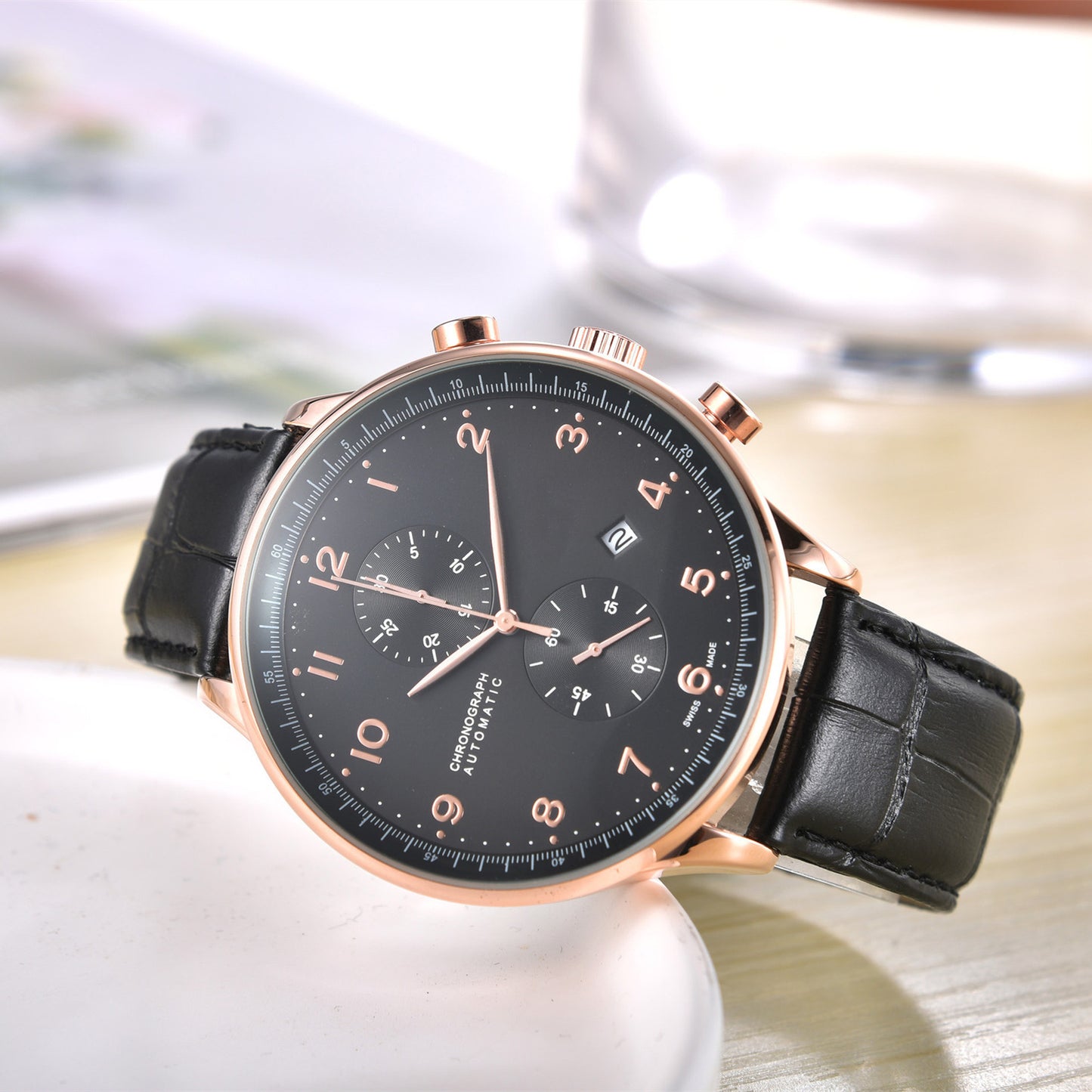 Men's Five-Hand Leather Quartz Business Watch
