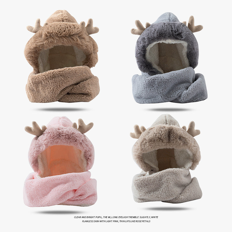 Christmas Elk Ear Hat Scarf Gloves Integrated Three-piece Set