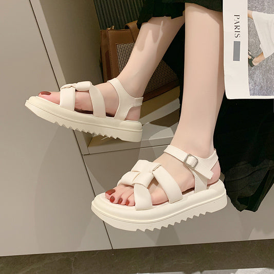Vintage Weave Women's Sandals New Summer Trendy Internet Celebrity Super Hot Comfortable Platform With Skirt Solid Color Shoes