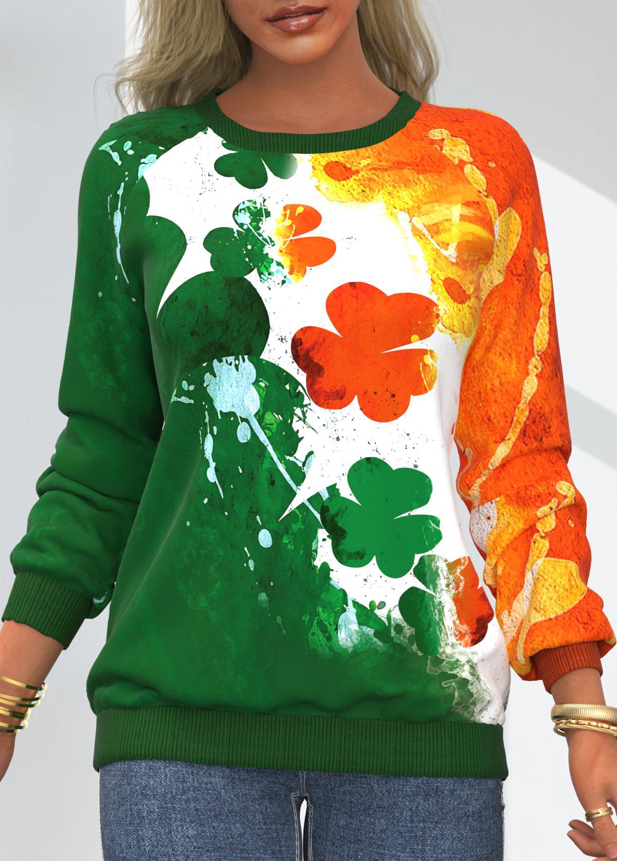 Dame Batikprint Rund Hals Raglan Afslappet Løs Sweatshirt