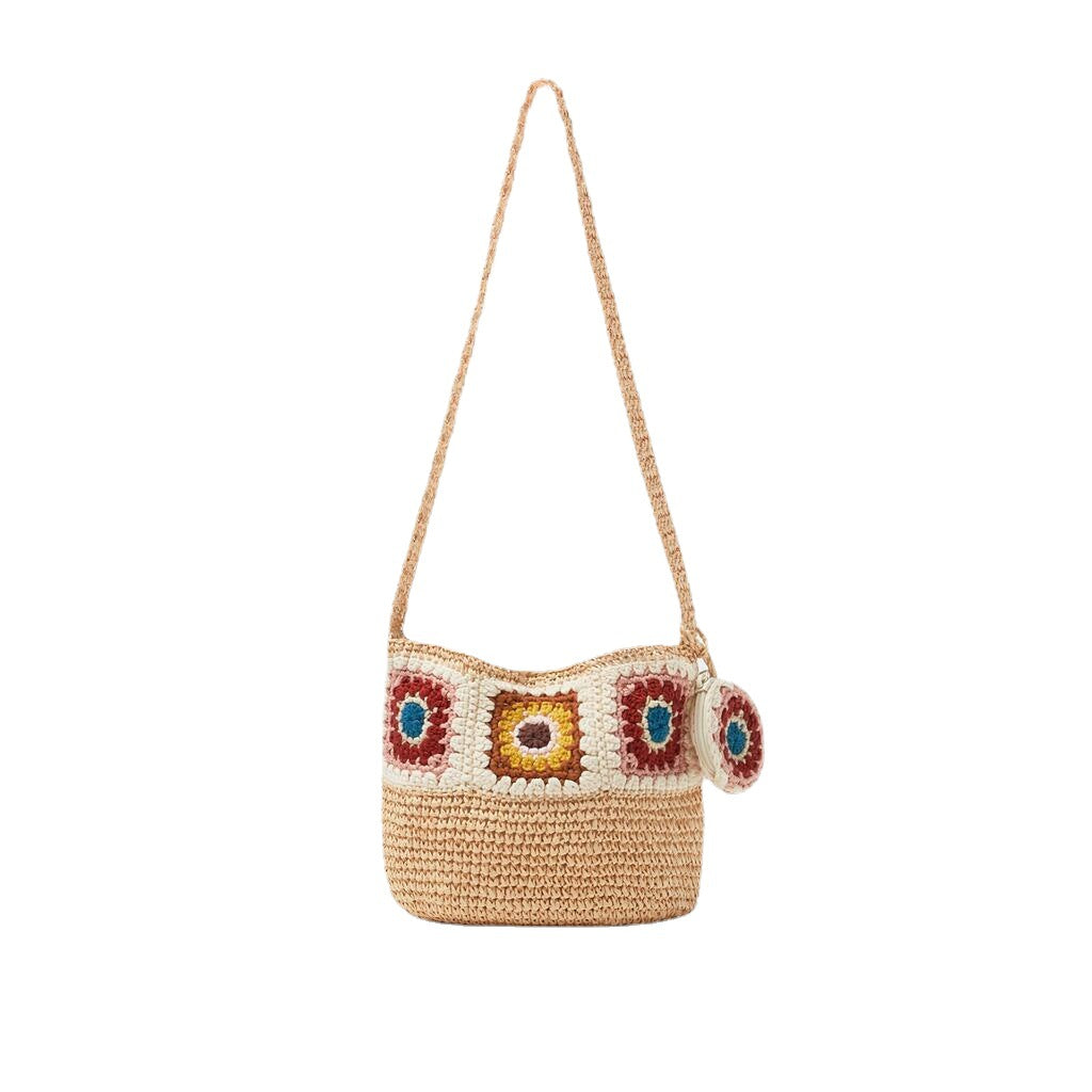 Crochet Straw Bag One Shoulder Crossbody