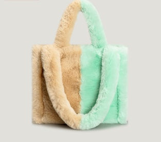 Plush Bag Female Europe And America Simple Contrast Color Candy Tote Bag