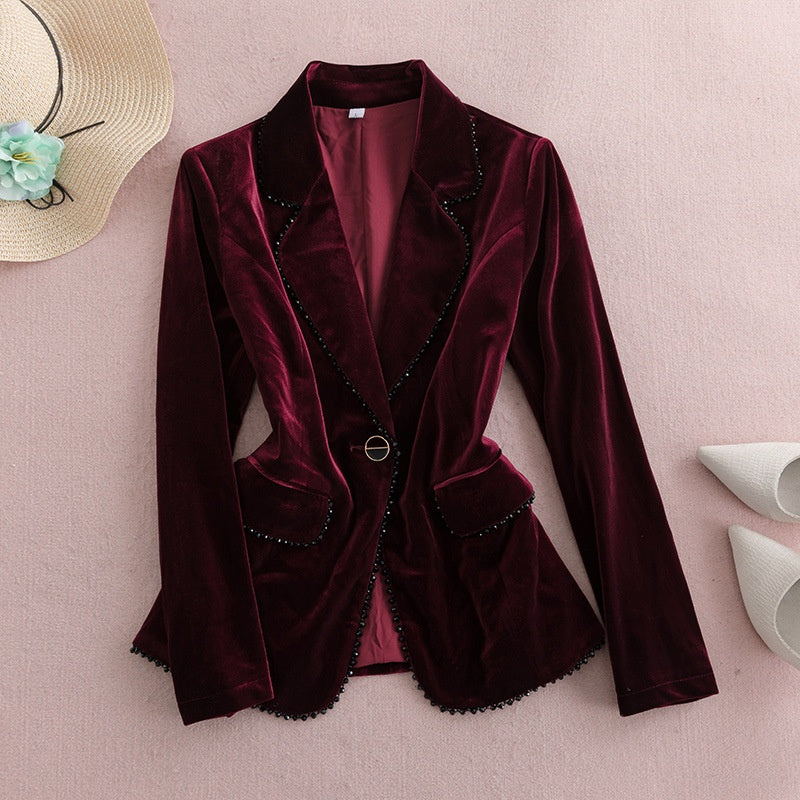 Black Pleuche Temperament Slim Fashion Velvet Suit