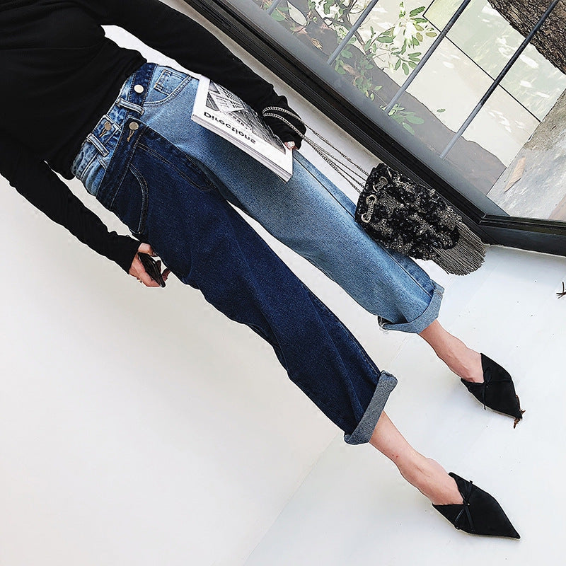 Hong Kong-style Loose Straight-leg Cropped Trousers Women