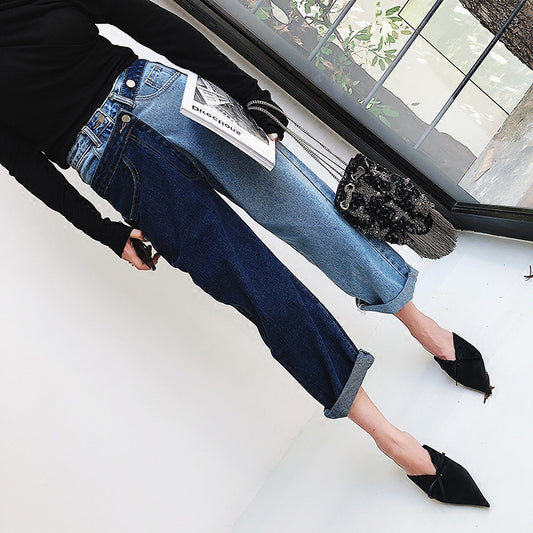 Hong Kong-style Loose Straight-leg Cropped Trousers Women