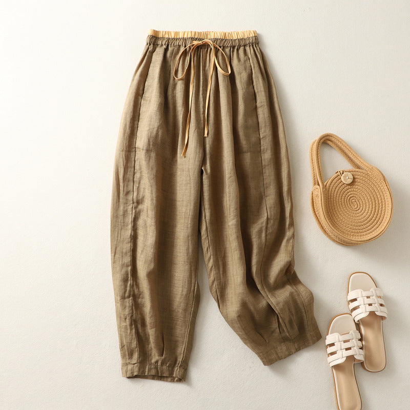 Women's Retro Artistic Loose Slimming Ramie Harem Pants
