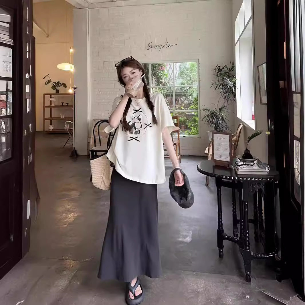 Womens Printed Bow-Knot Short-Sleeve Top