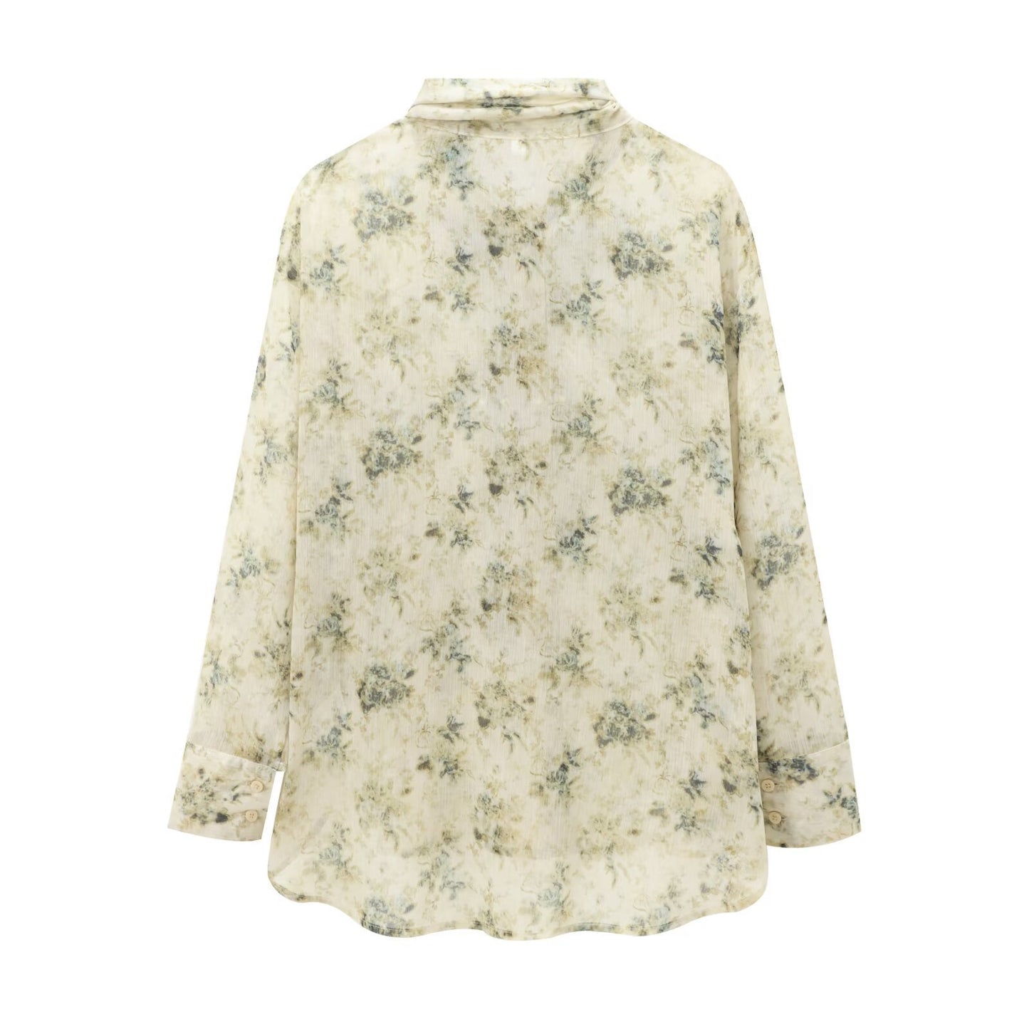 European And American Women's Clothing French Floral Tie Bow Long-sleeved Shirt