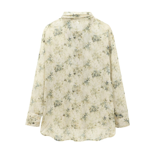 European And American Women's Clothing French Floral Tie Bow Long-sleeved Shirt