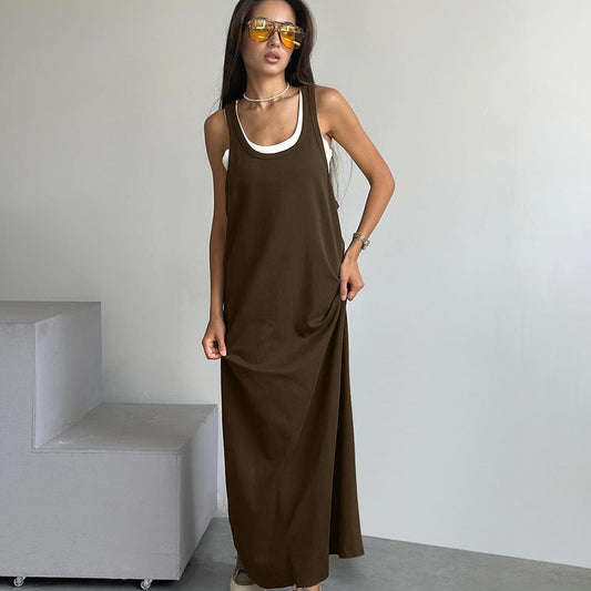Vest And Nightgown Set Loose-fitting Long Dress Knitted