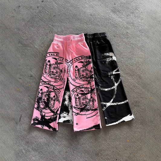 Dark Anime-Style Personalized Print Loose-Fit Elastic Drawstring Casual Sweatpants