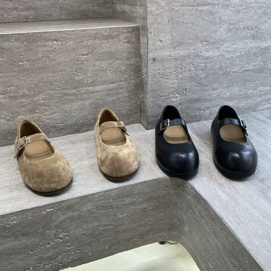 Genuine Leather Big Head Buckle Mary Jane Shoes Women