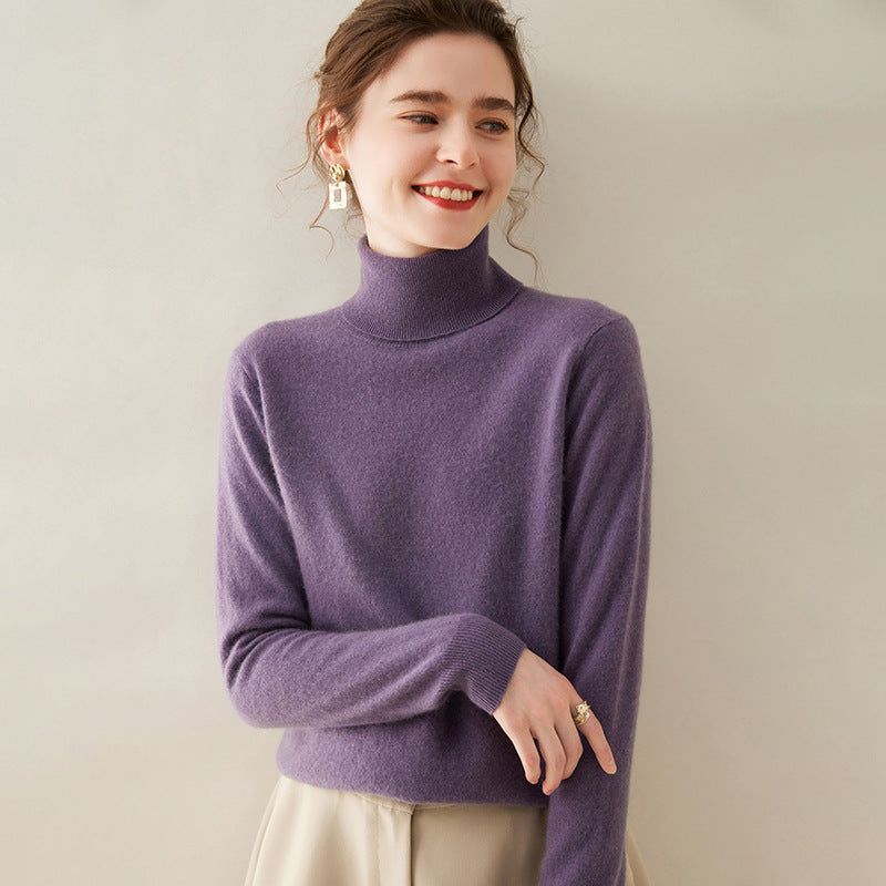 Women's Solid Color Pullover Cashmere Turtleneck Knitting Bottoming Shirt