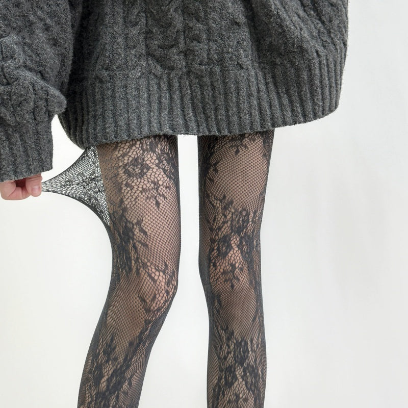 Retro Hollow Flower Mesh Hot Girl Jacquard Mesh Stockings