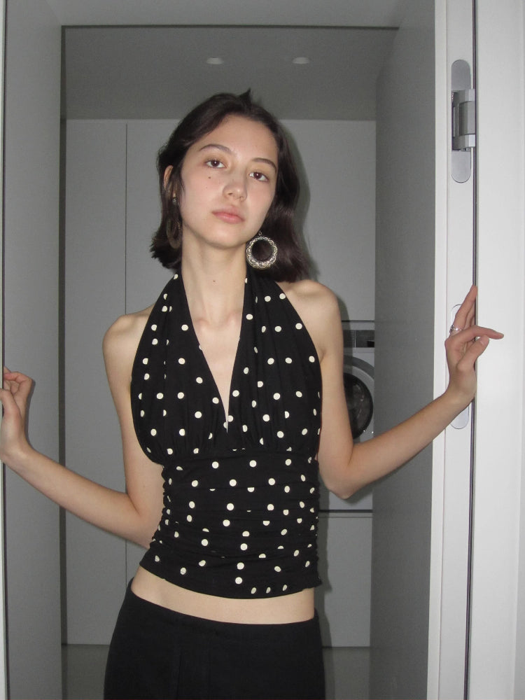V-neck Sleeveless Polka Dot Brace Vest Women's Slim-fit Halter Top