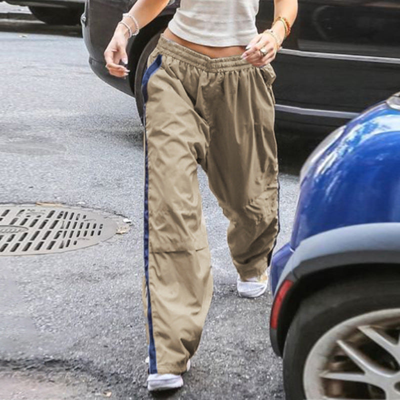 Side Contrast Stripe Splice Relaxed Pants