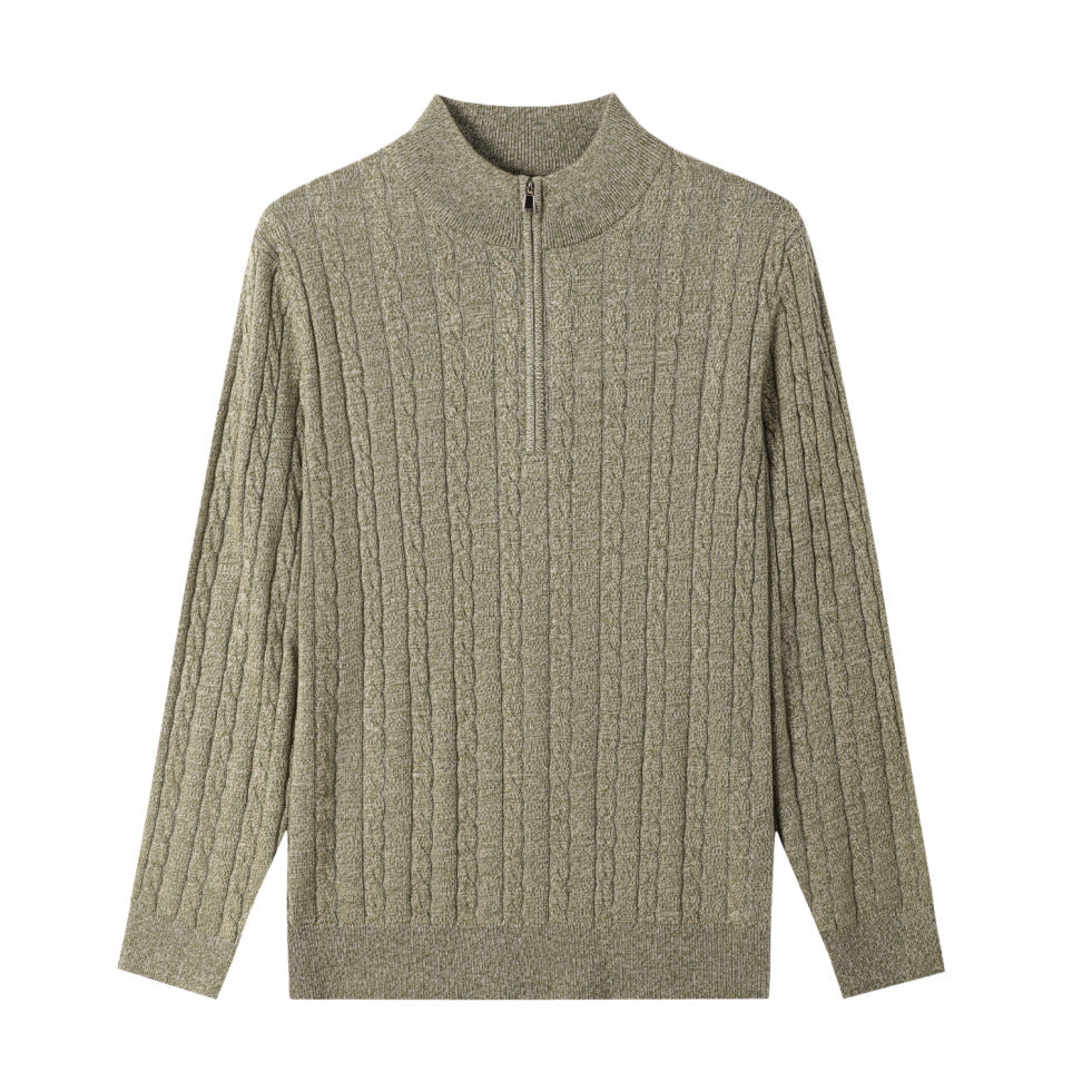 American Old Money Style Stand Collar Twisted Men's Casual Zipper Sweater