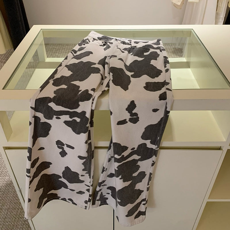American Retro Washed Cow Stripe Skinny Jeans Loose