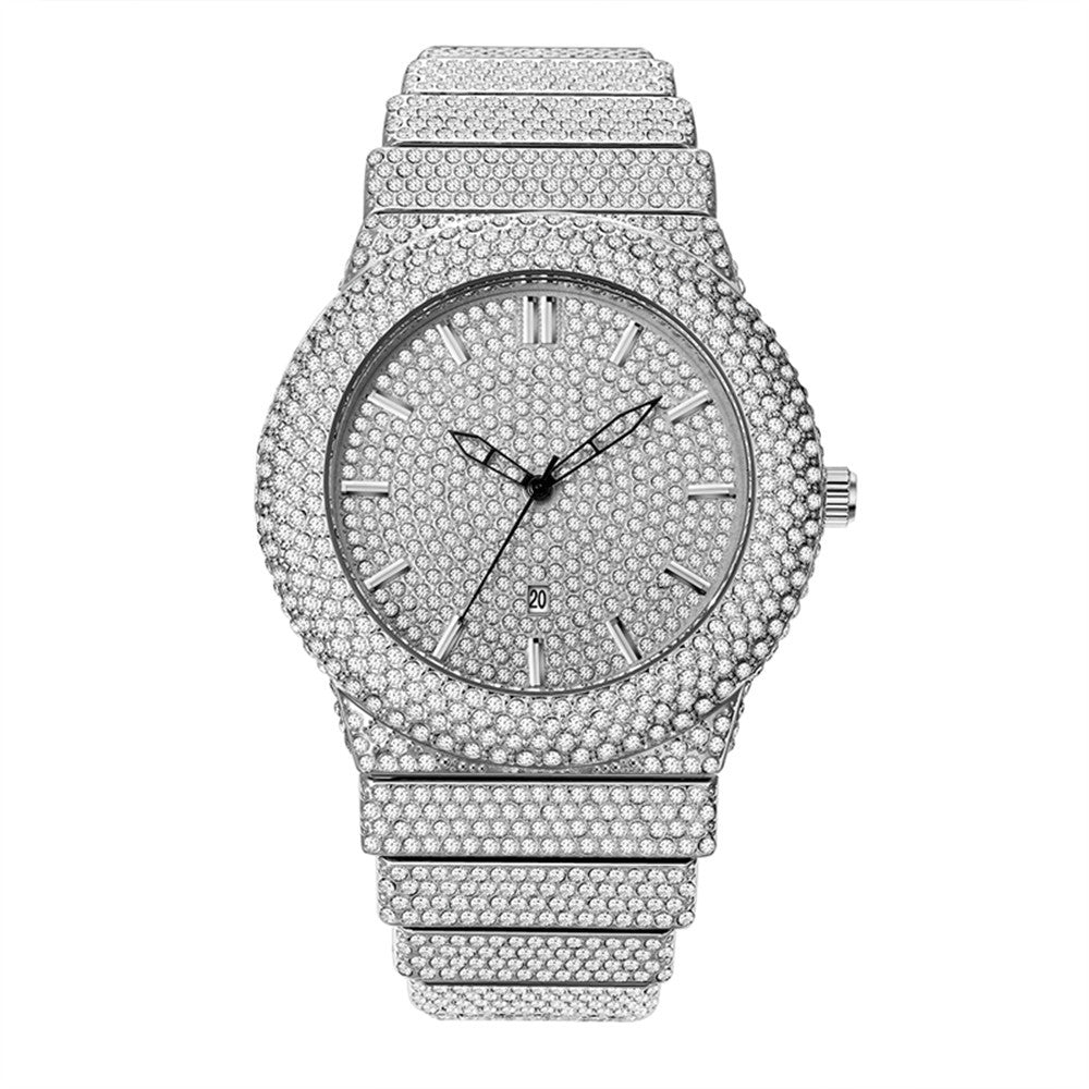 Luxury Style Diamond-embedded Watch Men's Color Calendar Quartz Watch