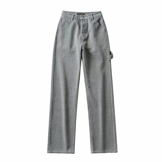 High Waist Slim Wide Leg Jeans Retro Tooling Fashion Stitching Long