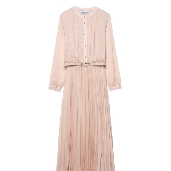 Midi Dress With Belt And Pleats